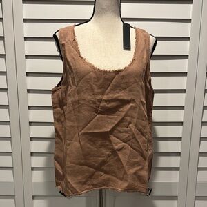 REVOLVE Krisa NWT Brown Sleeveless 100% Linen Tank Top with fringes trim.